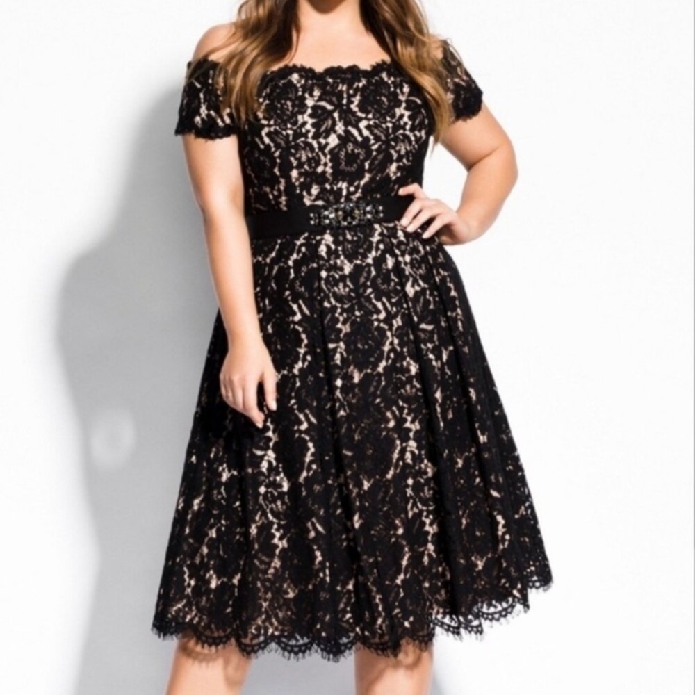 City Chic Black Lace Midi Dress